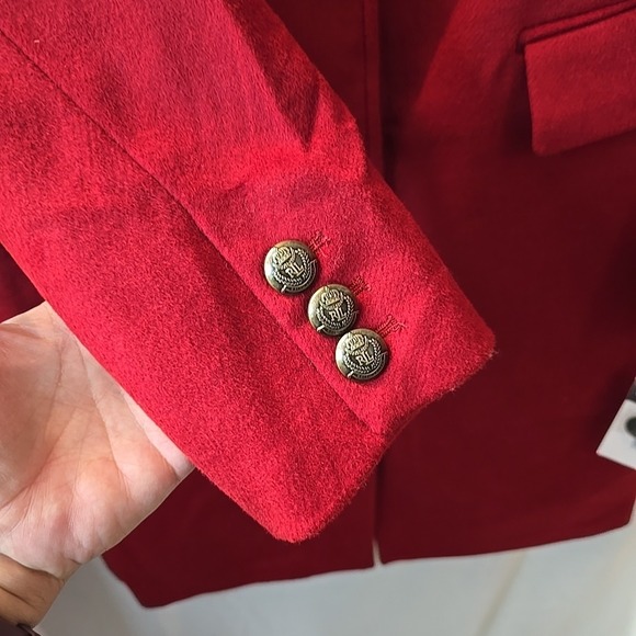 Lauren Ralph Lauren Long Red Wool Blend Button-Up Coat With Crest Patch Size 12 - Picture 5 of 16